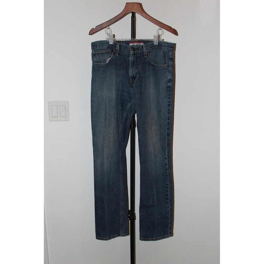 Tommy Hilfiger Mens Medium Wash Straight Leg Denim Jeans Blue 32x32 Rigid Cotton